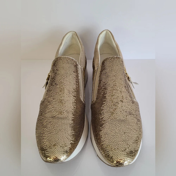 Geox Women's D Gendry Low-Top Sneakers, Taupe Gold, Sequin, Like New, Size 9.5US - Picture 2 of 10
